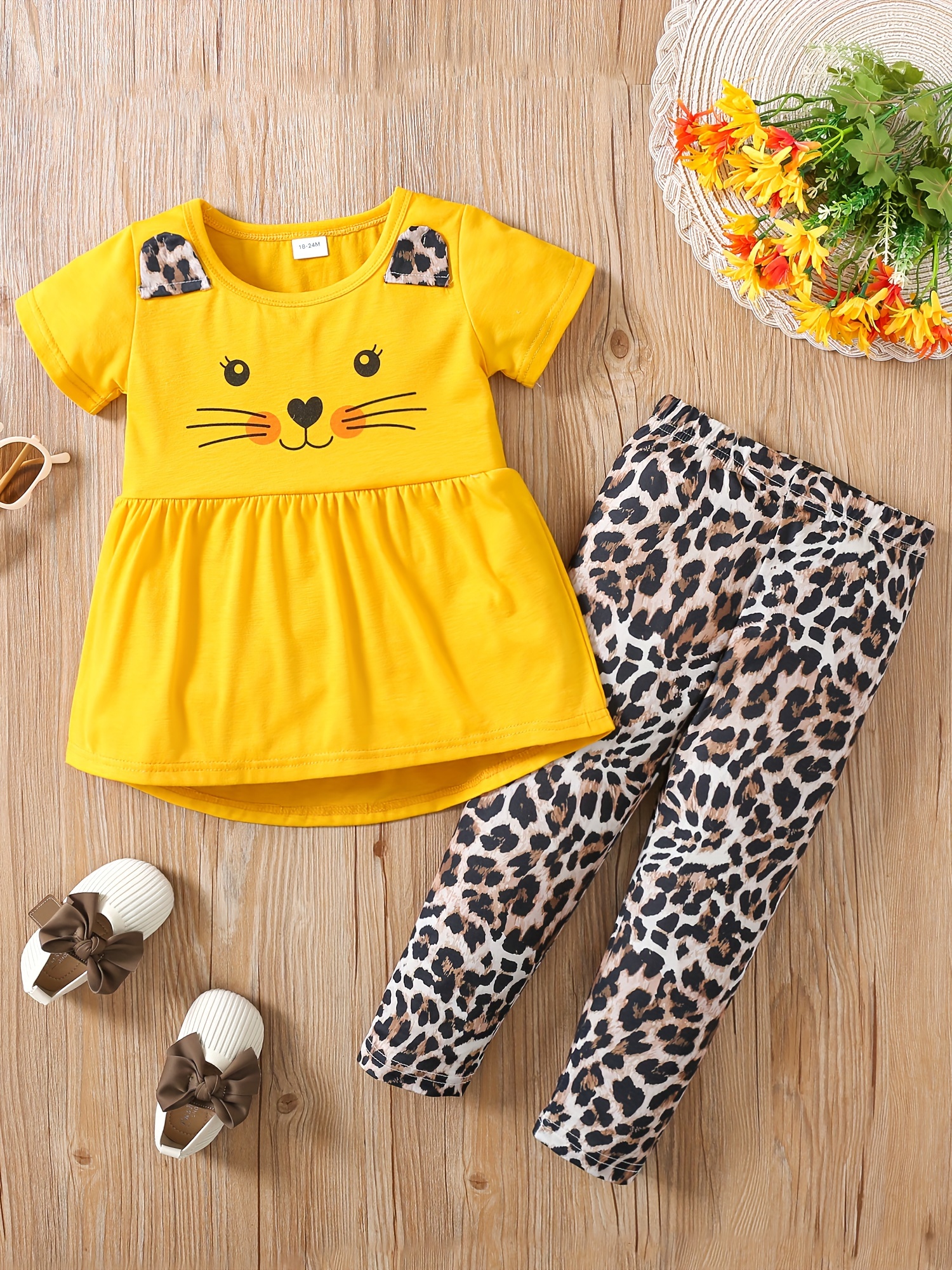 Toddler Girl Leopard Print Ruffled Colorblock Short-sleeve Dress