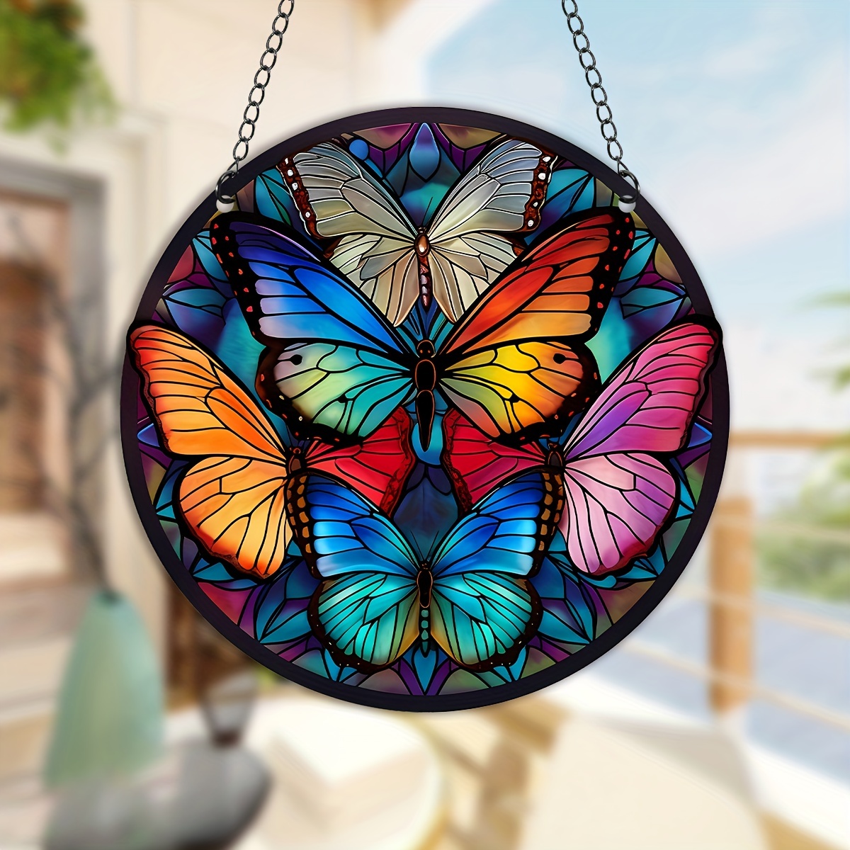 3D Metal Monarch Butterfly Wall Art, Stained Glass Hanging Butterfly Window  Craft Decorations