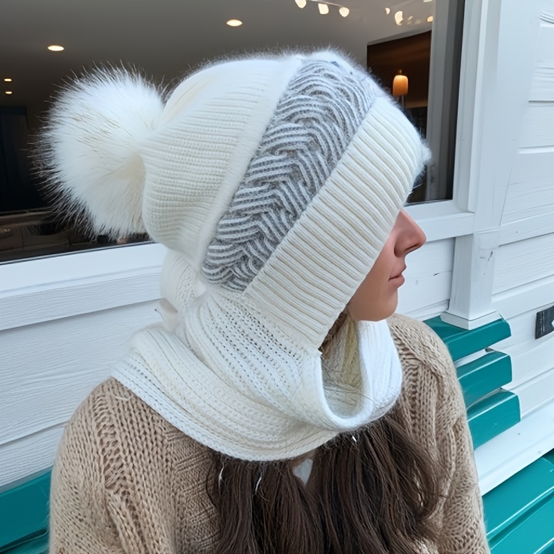 Acheter Chapeau empilé tricoté pour femmes, couverture de Protection des  oreilles chaude, chapeau circonlunaire à grande tête, automne et hiver