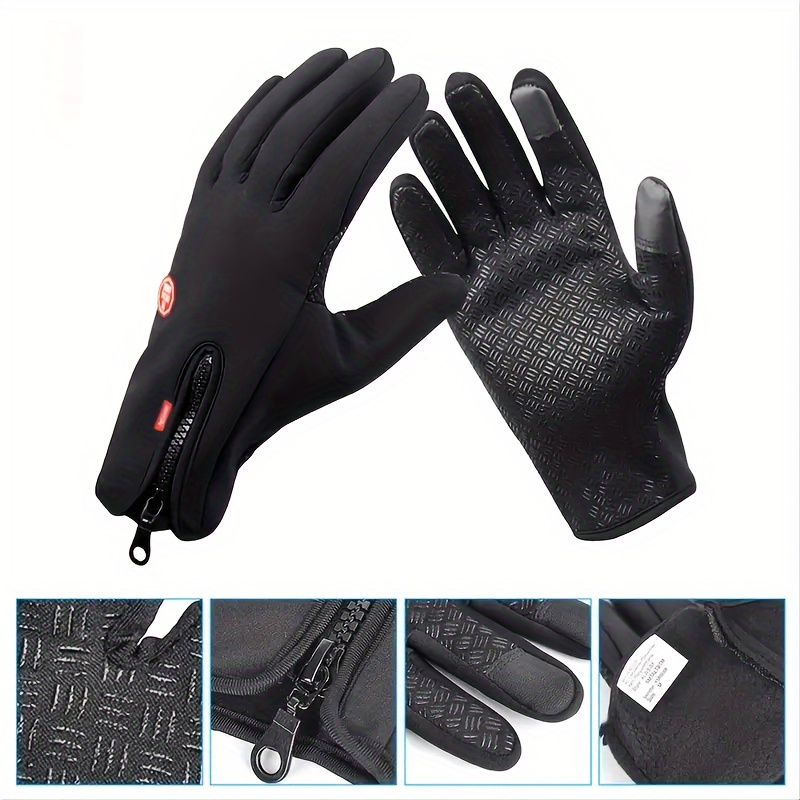 

1 Pair Of Women's/men's Gloves Touch Screen Winter Riding Outdoor Sports Anti-slip Warm Skiing Mountaineering Zipper Men's Motorcycle Gloves