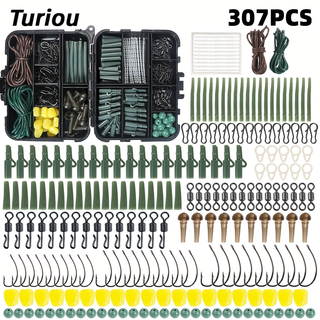307pcs Complete Carp Fishing Tackle Set with Hooks, Bean Stoppers, Rolling  Swivels, Connectors, and Pins - Essential Gear for Successful Fishing