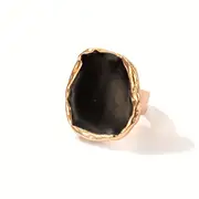 chic ring irregular black plate design silvery or golden make your call match daily outfits party accessory special decor for female details 9