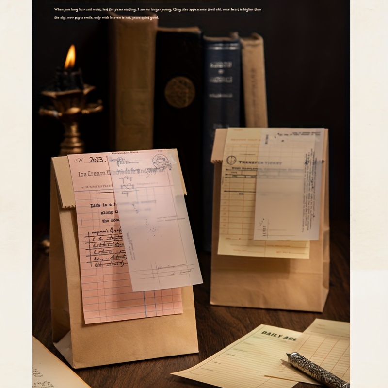 50PCS Retro Bill Memo Pad Narrative Chapter Series Material Decorative Paper
