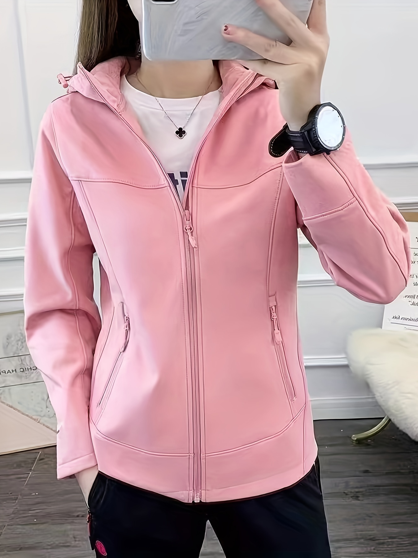 Solid Color Outdoor Sports Jacket Fleece Lined Waterproof - Temu