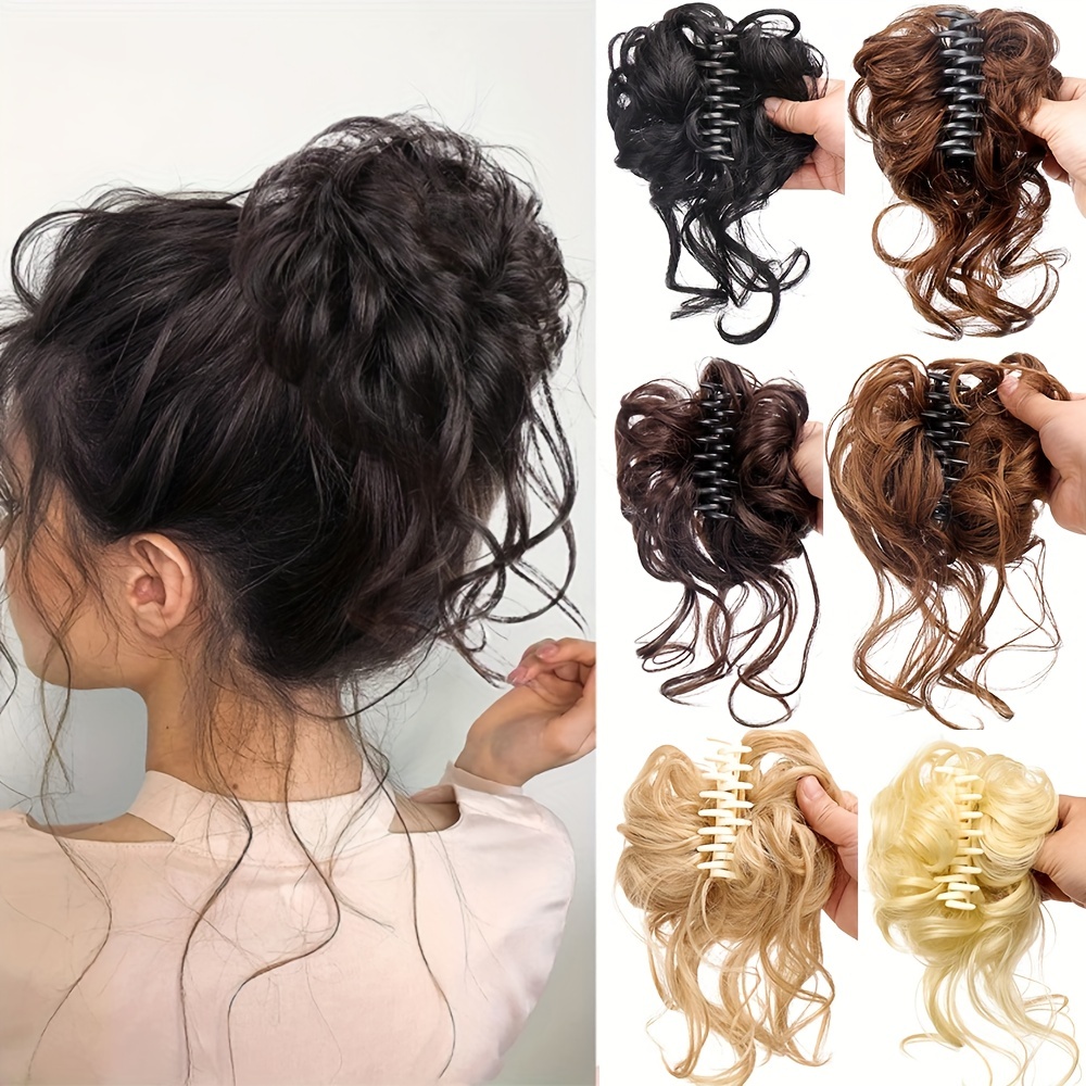 Messy Bun Hairpiece Claw Clip In Curly Wavy Hair Bun Synthetic Tousled ...