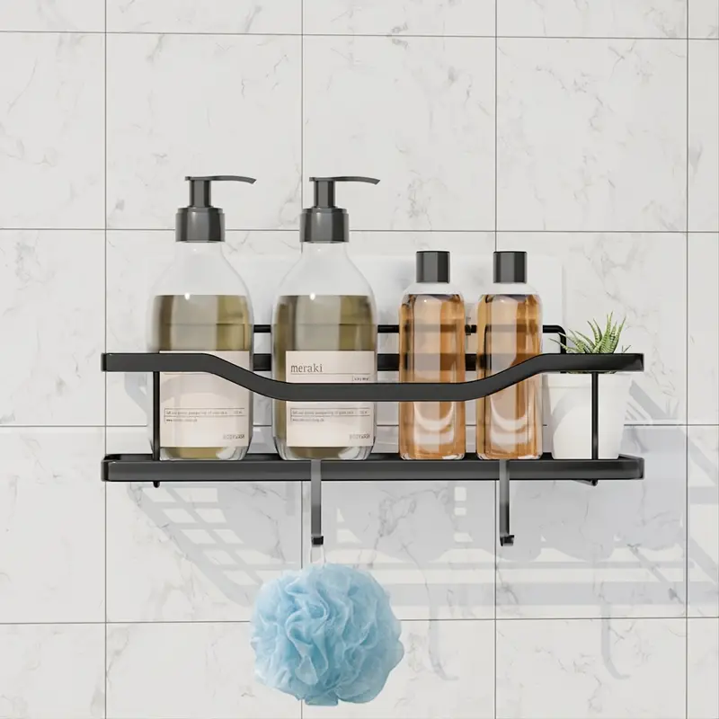 Stainless Steel Shower Caddy With 2 Shelves, 2 Soap Dishes, And 6 Hooks -  Adhesive Mounted Wall Rack For Bathroom, Toilet, And Kitchen Organization -  Temu United Arab Emirates