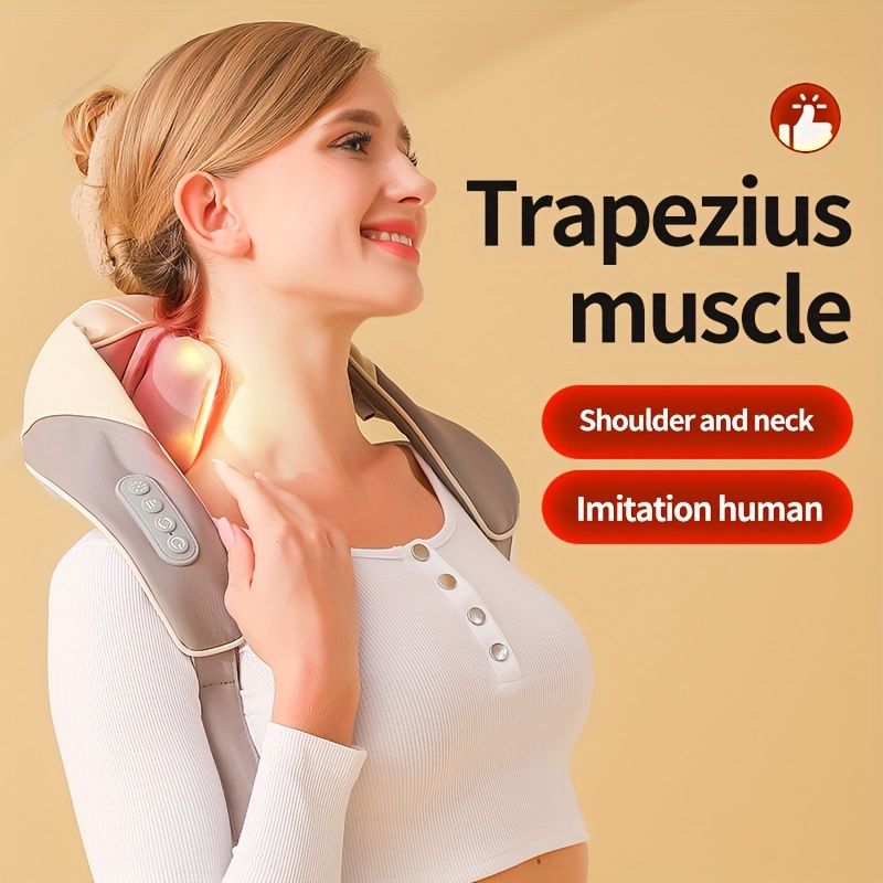 1pc Trapezius Muscle Massager, Kneading Shawl Home Cervical Spine Massager,  Shoulder And Neck Multifunctional Hot Compression Massage, For Home Office