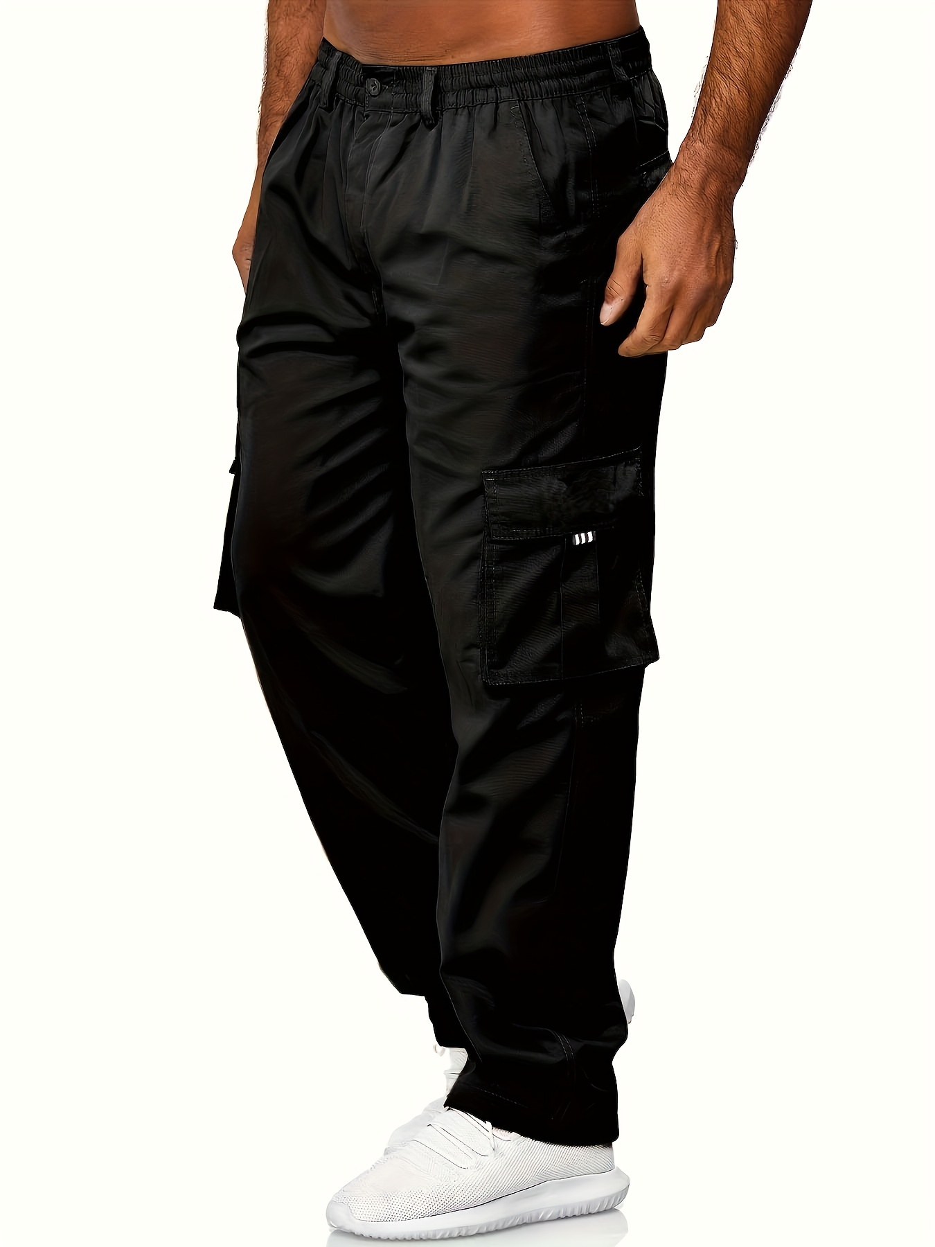 BSDHBS Men's Cargo Pants Men's Leisure Sports Multi Pocket Trouser Leg  Hanging Rope Tool Black Size 40