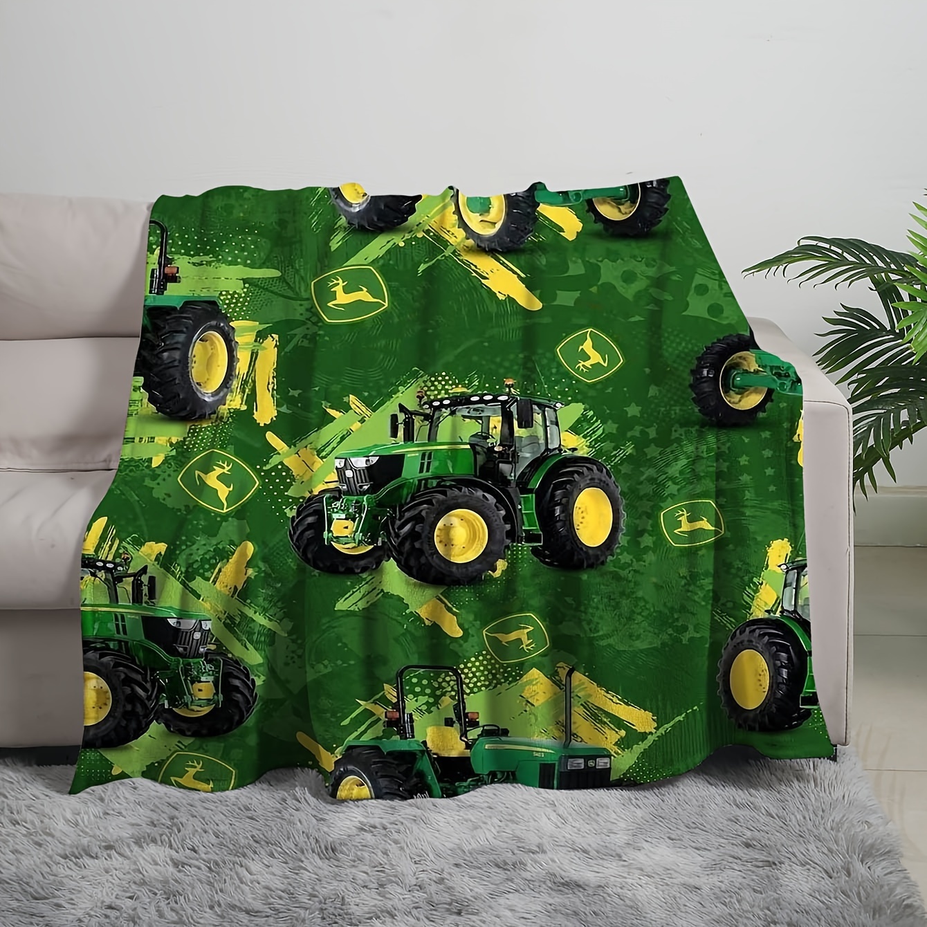 

1pc Digital Printed Blanket Tractor Blanket Boy Excavator Plush Cover Blanket Soft Plush Flannel Tractor Blanket For Bed Sofa Decorative Blanket Truck Car Lover