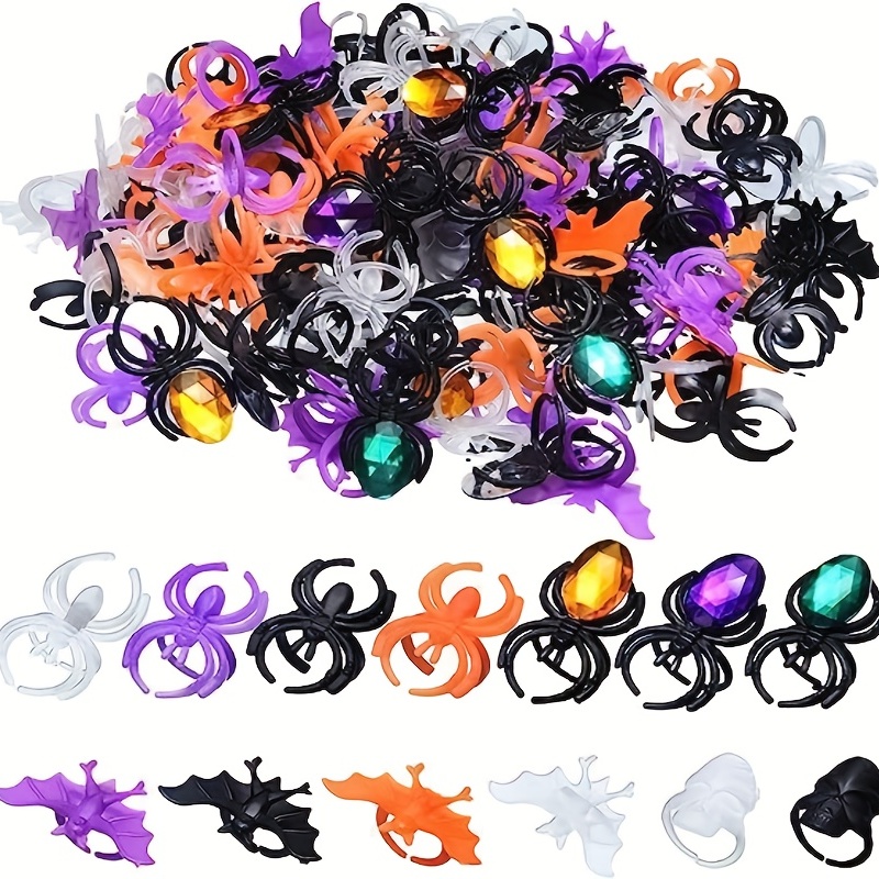 

100pcs Halloween Spider Rings, Bat Ring Spider Party Favors, Plastic Spider Rings For Halloween Decoration Christmas, Halloween, Thanksgiving Day Gift Christmas, Halloween, Thanksgiving Day Gift