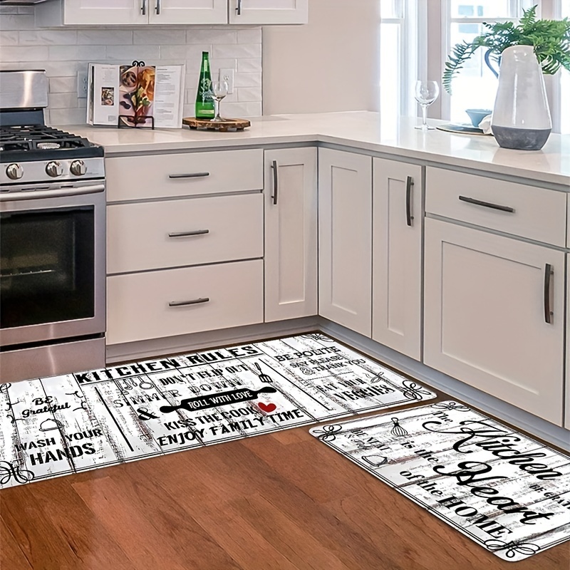 1pc Letter Graphic Kitchen Rug, Black-and-white Polyester Modern Anti-slip Kitchen  Mat, For Home Kitchen Decor