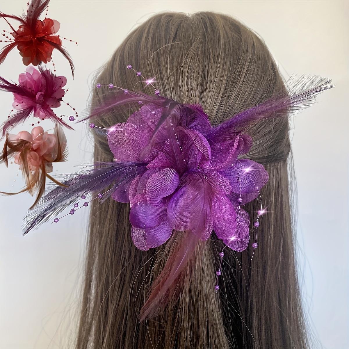 Flower Faux Feather Corsage Hair Band Hair Clip Elegant - Temu