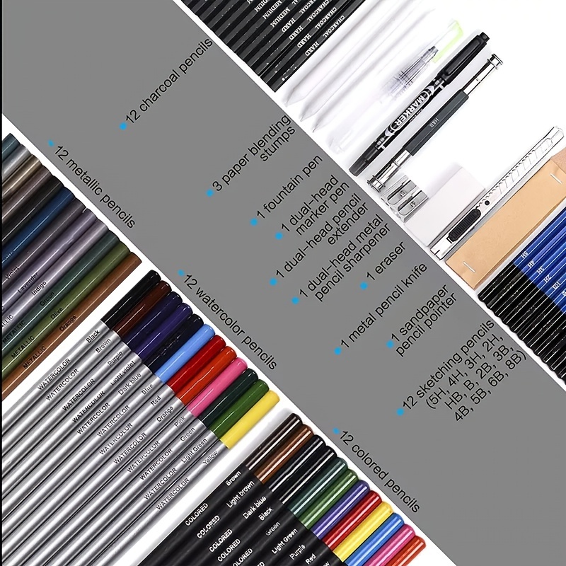 Juego de lápices de dibujo de alta calidad (96 unidades), incluye 72  lápices de colores y 24 kit de bocetos, kit de lápices de arte en estuche  de