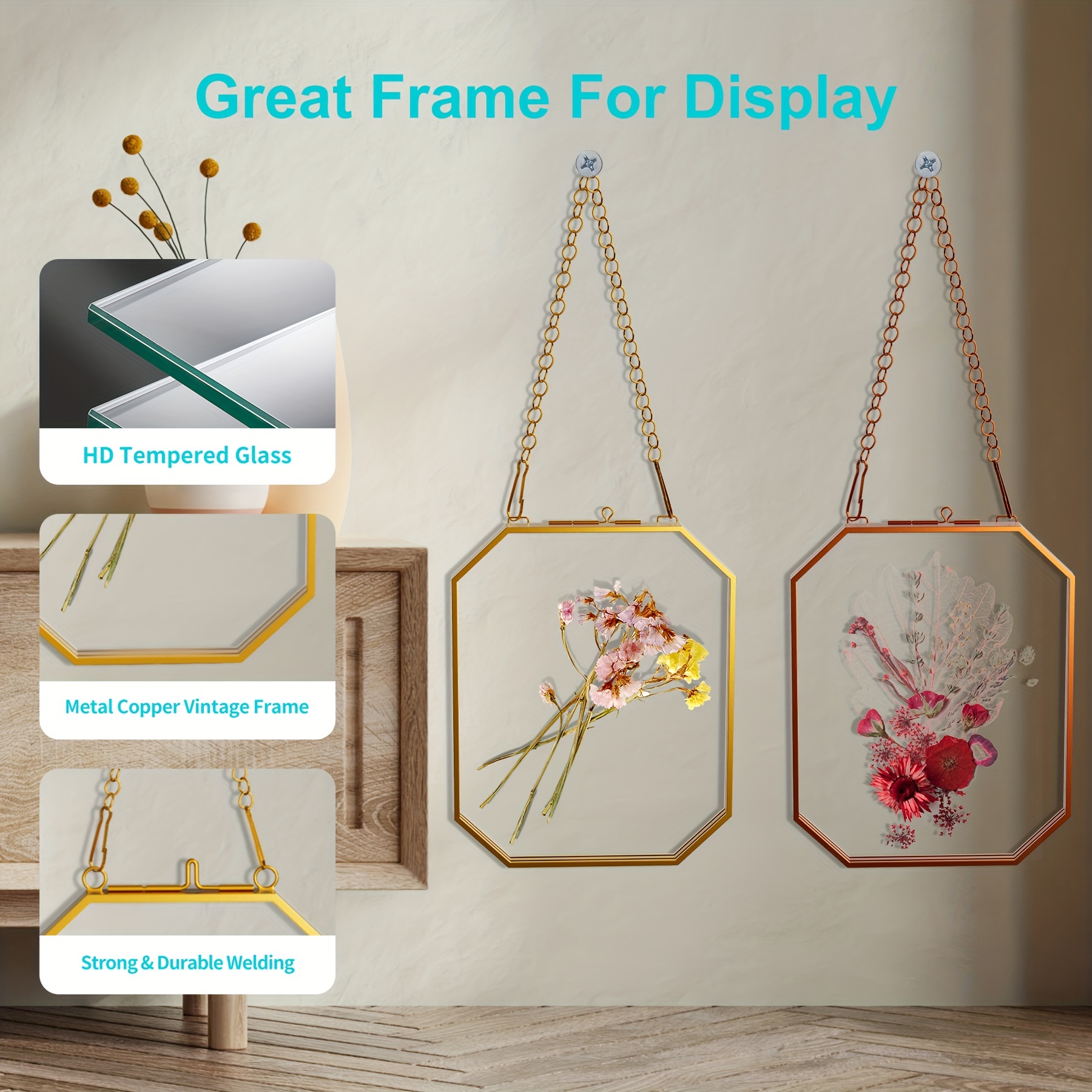 Wooden Dried Flower Photo Frame Dried Flower Display Stand 8 x10 Shadow  Box Display Area with Hangable and Standable for Showcase Photos Wedding