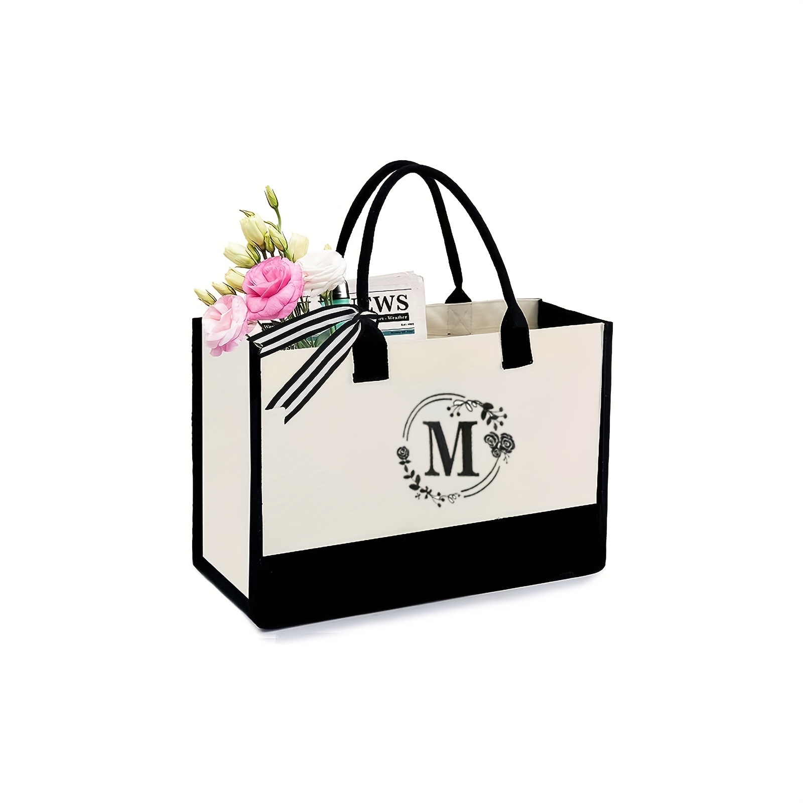 2pcs/set Personalized K Initial Canvas Tote Bag with Monogram Tote