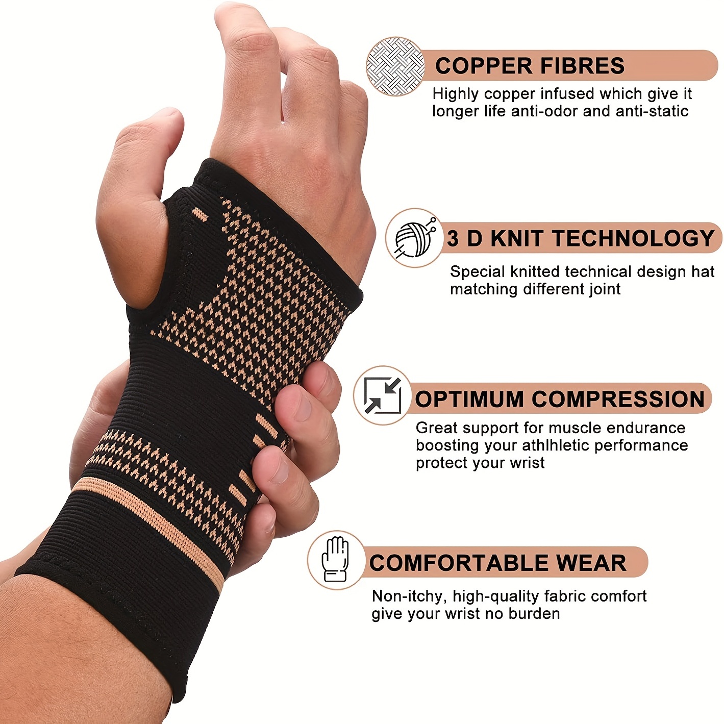 Copper Compression Wrist Sleeve