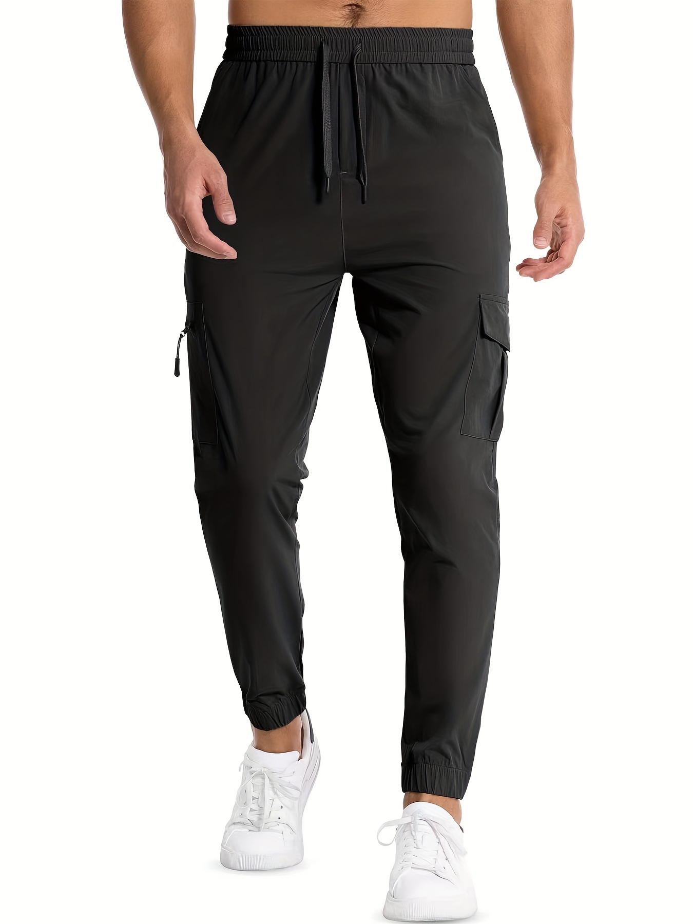 Men's Drawstring Cargo Pants Zip Pocket Slim Fit Trendy - Temu United  Kingdom