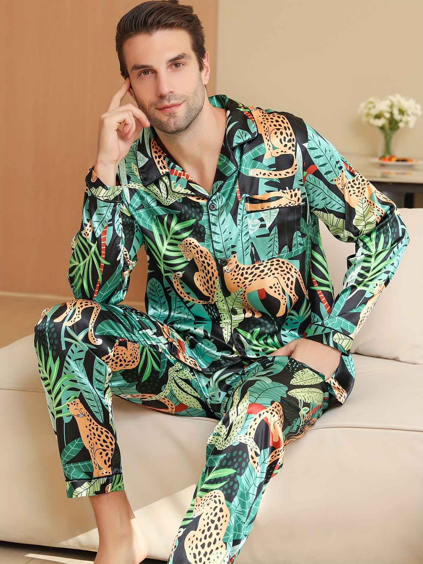 Tropical Print Slip Sleep Dress Casual Comfy V Neck - Temu