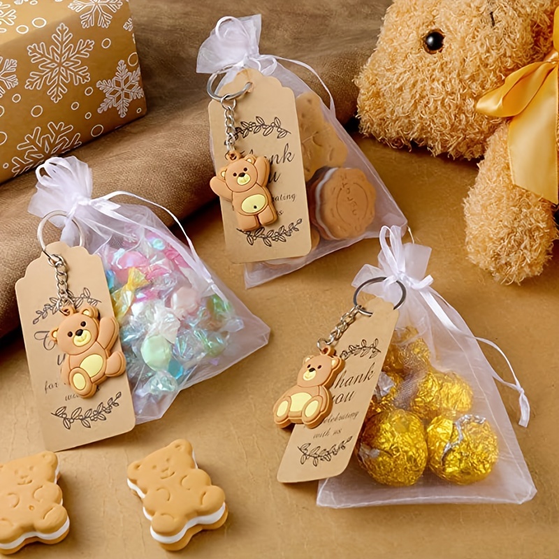 Cute Bear Keychain With Organza Bags Thank You Kraft Tags - Temu