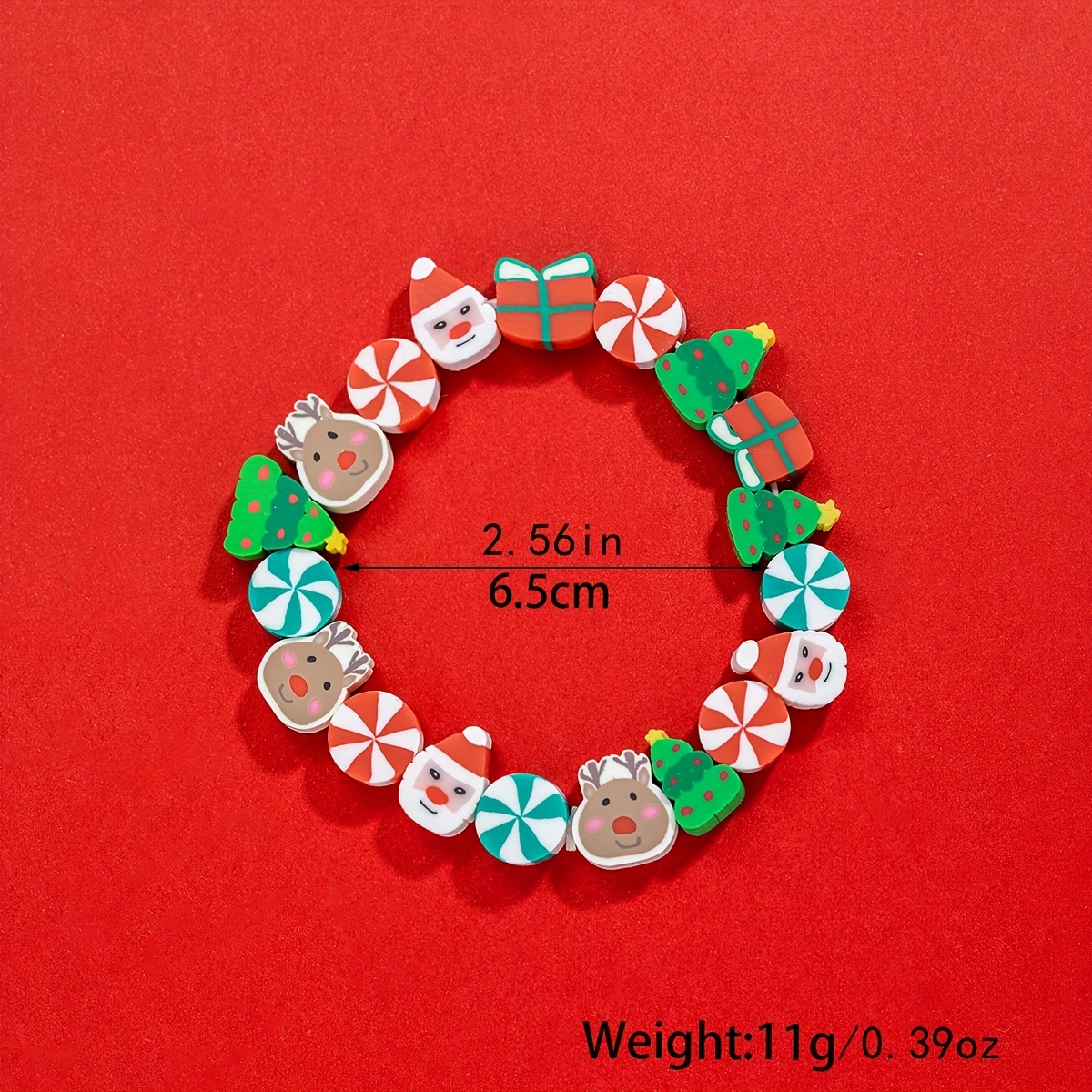 3pcs Santa Claus Pendant Beaded Bracelet Set with Red Green Soft Clay Beads Stackable Elastic Stretch Bracelet,Temu