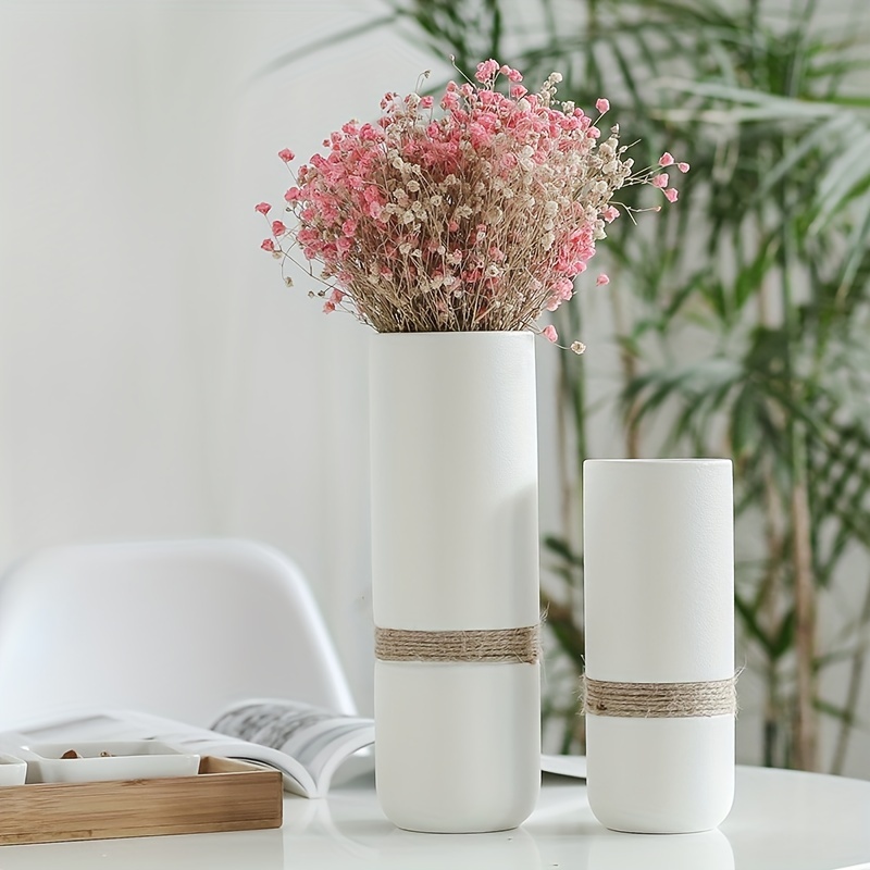 Modern Minimalist White Ceramic Decor Vase Set of 3, Neutral Small Ribbed  Vases for Table, Shelf, Bookshelf, and Entryway