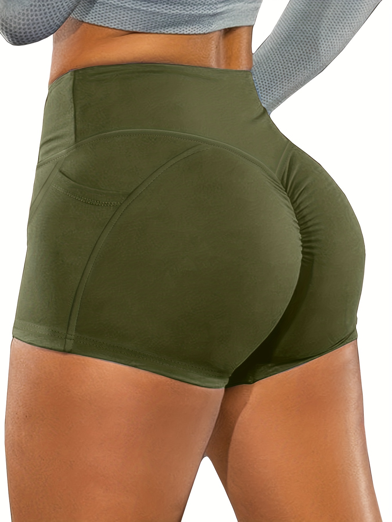 Solid Scrunch Butt Hotpants High Waisted Workout Shorts - Temu Canada