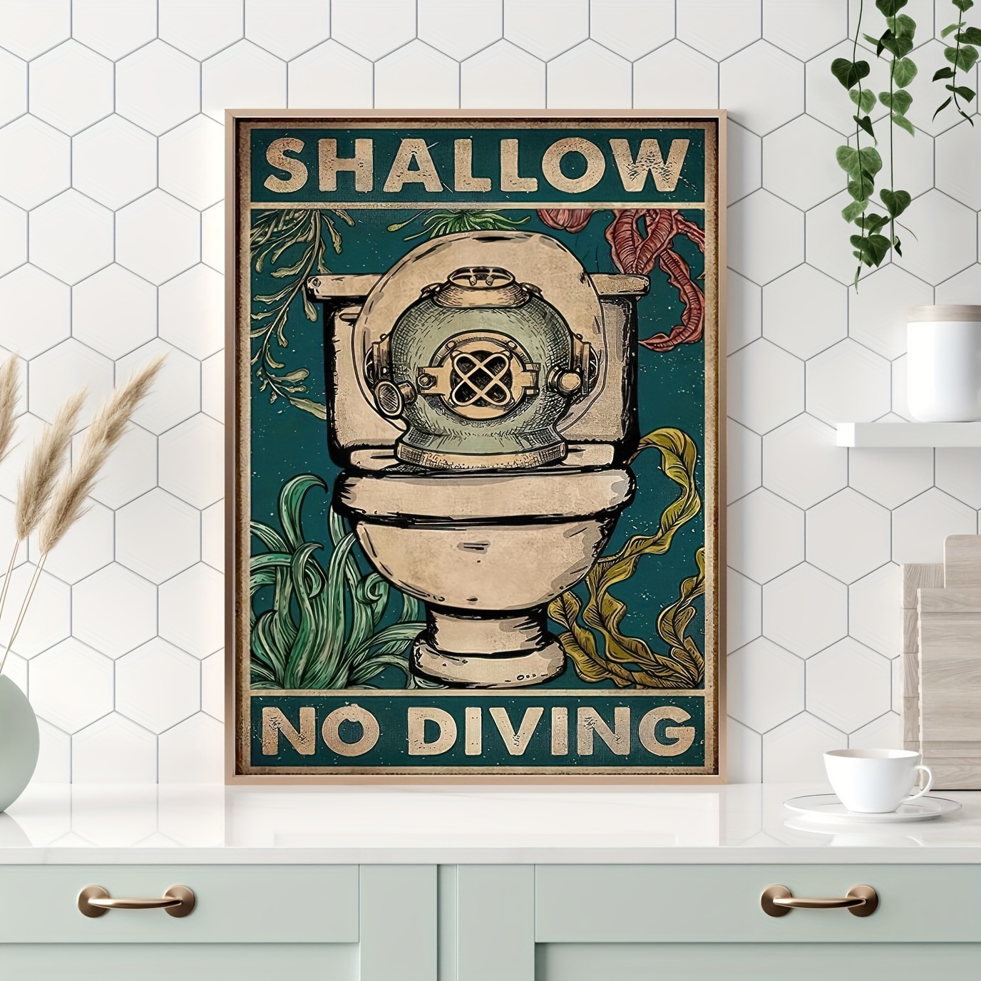 Retro Poster Canvas Painting Print Shallow No Diving - Temu