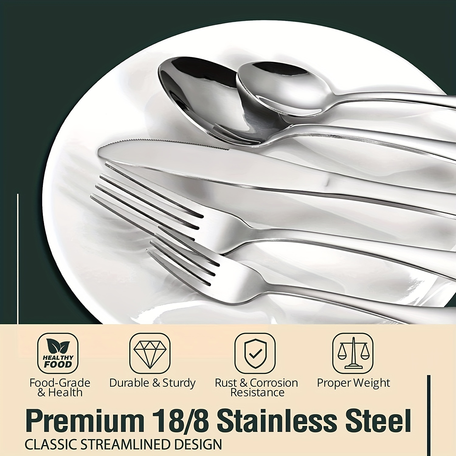 Gourmet Settings Juego de cubiertos de acero inoxidable con  cuchillos/tenedores/cucharas, 20 piezas, color negro, apto para  lavavajillas : Hogar y Cocina