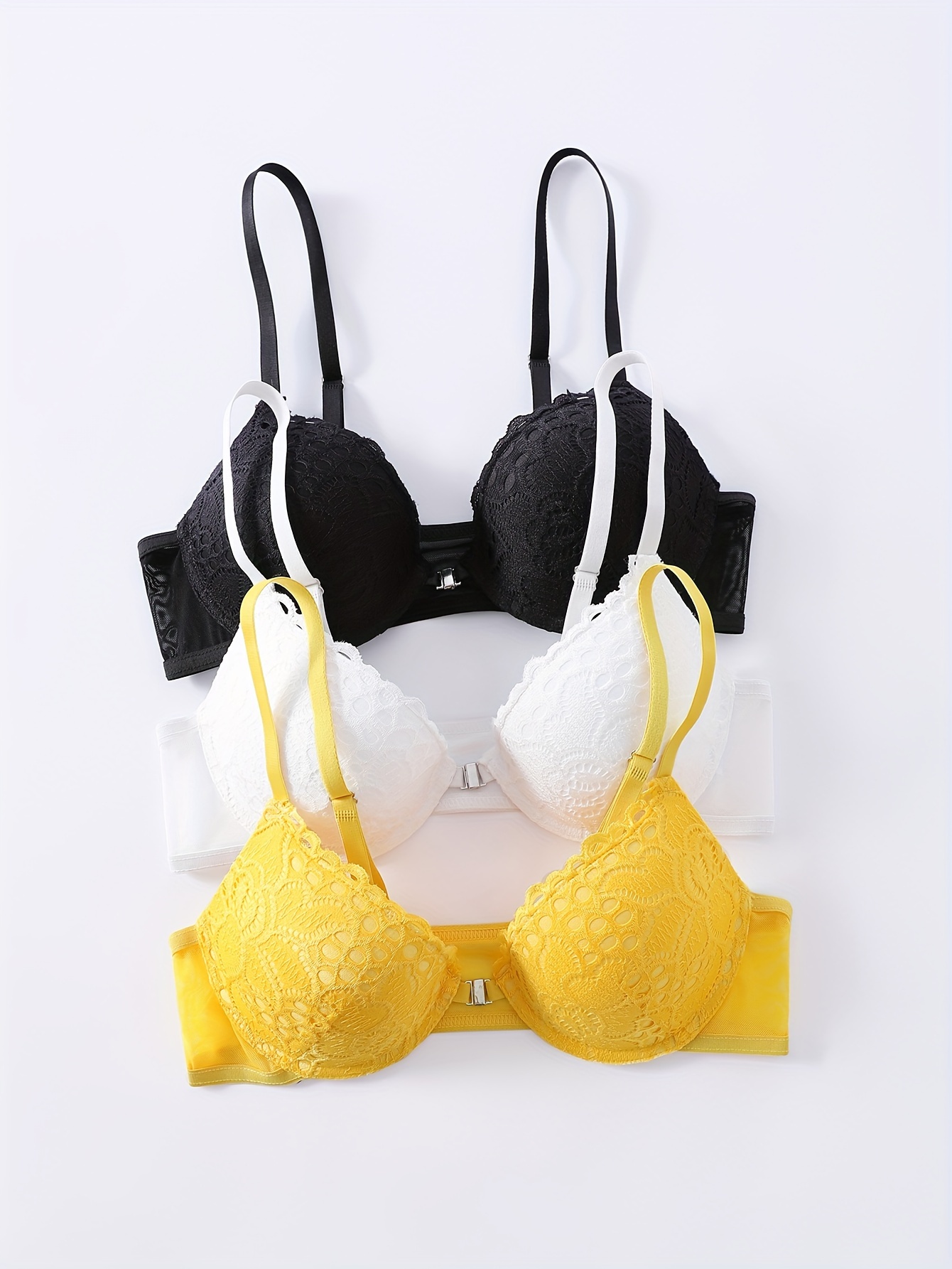 Contrast Lace Push Bra Comfy Breathable Front Buckle Bra - Temu