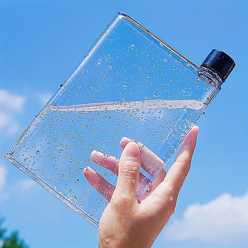 Water Bottle, Reusable Water Bottles - Small , Refillable Flat Memo  Rectangle Pocket Drinking Bottle, Slim , 400ml - Blue