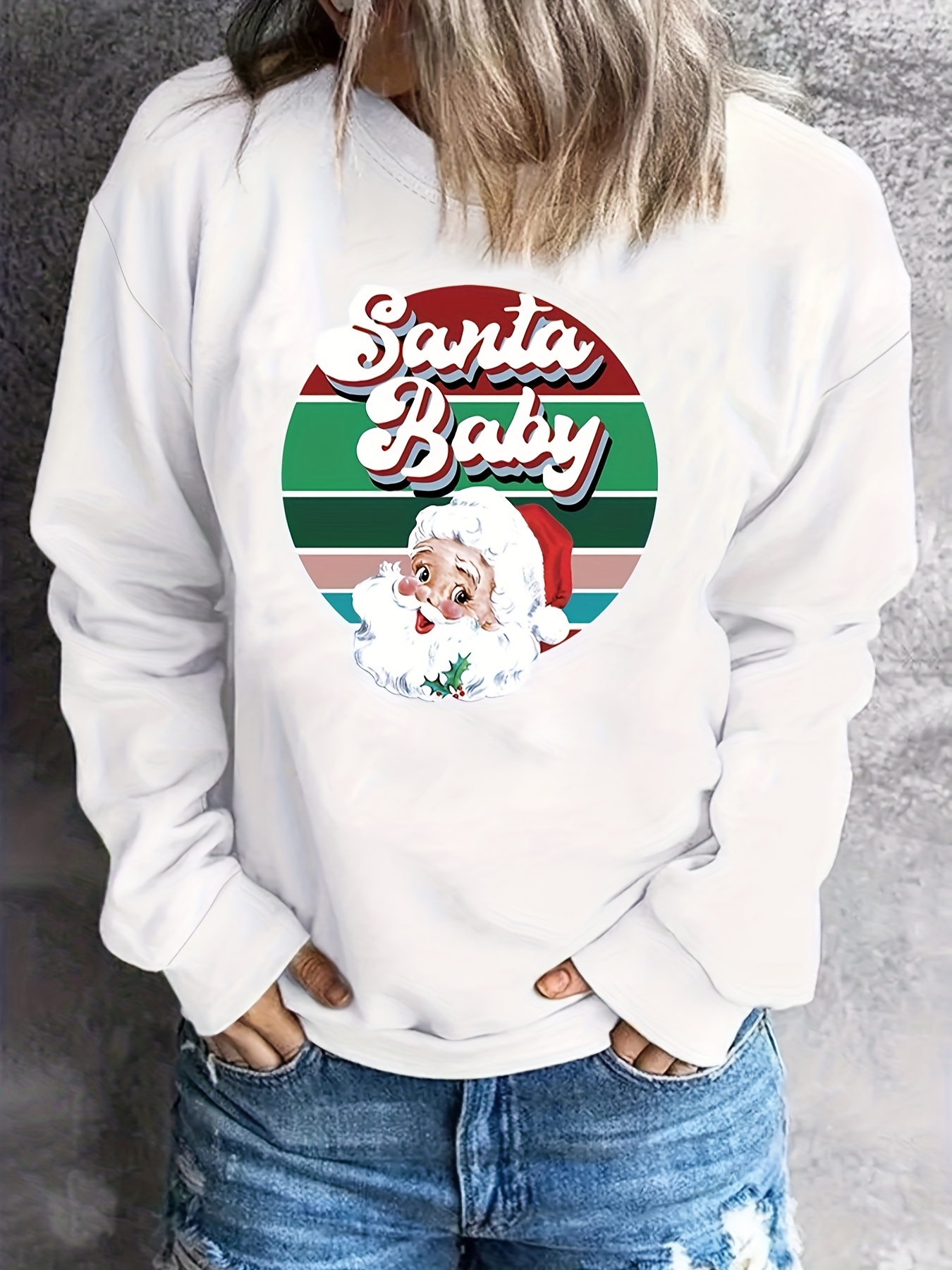 Christmas Santa Claus Print Sweatshirt Casual Long Sleeve - Temu Australia