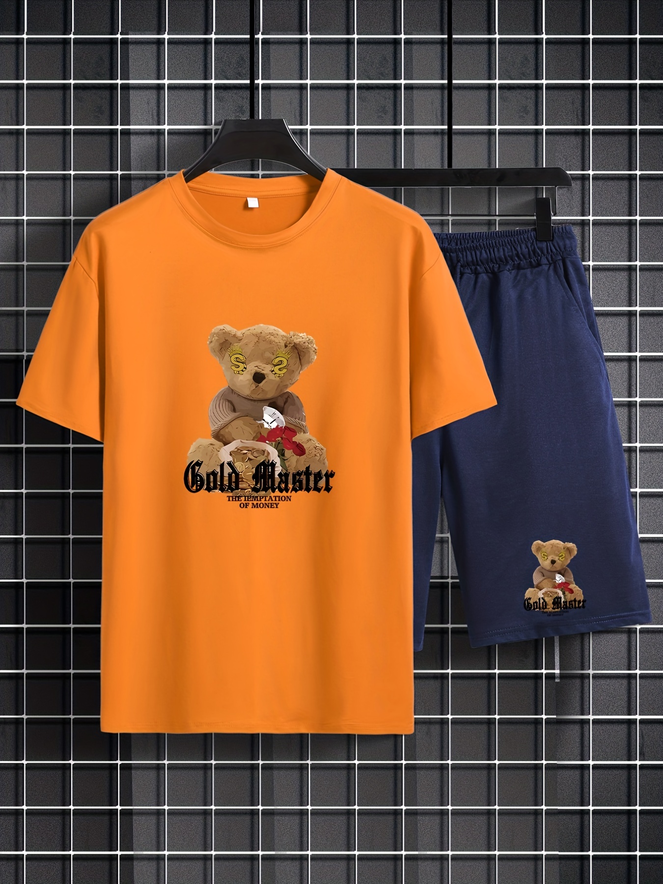 Bear Toy ''gold Master'' Print Men's Outfits Casual T shirt - Temu