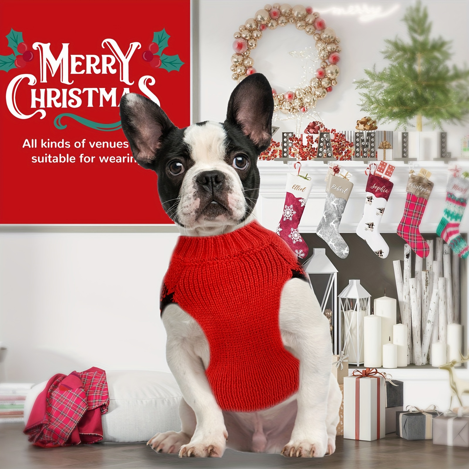 festive red snowman dog sweater v neck knitted Temu