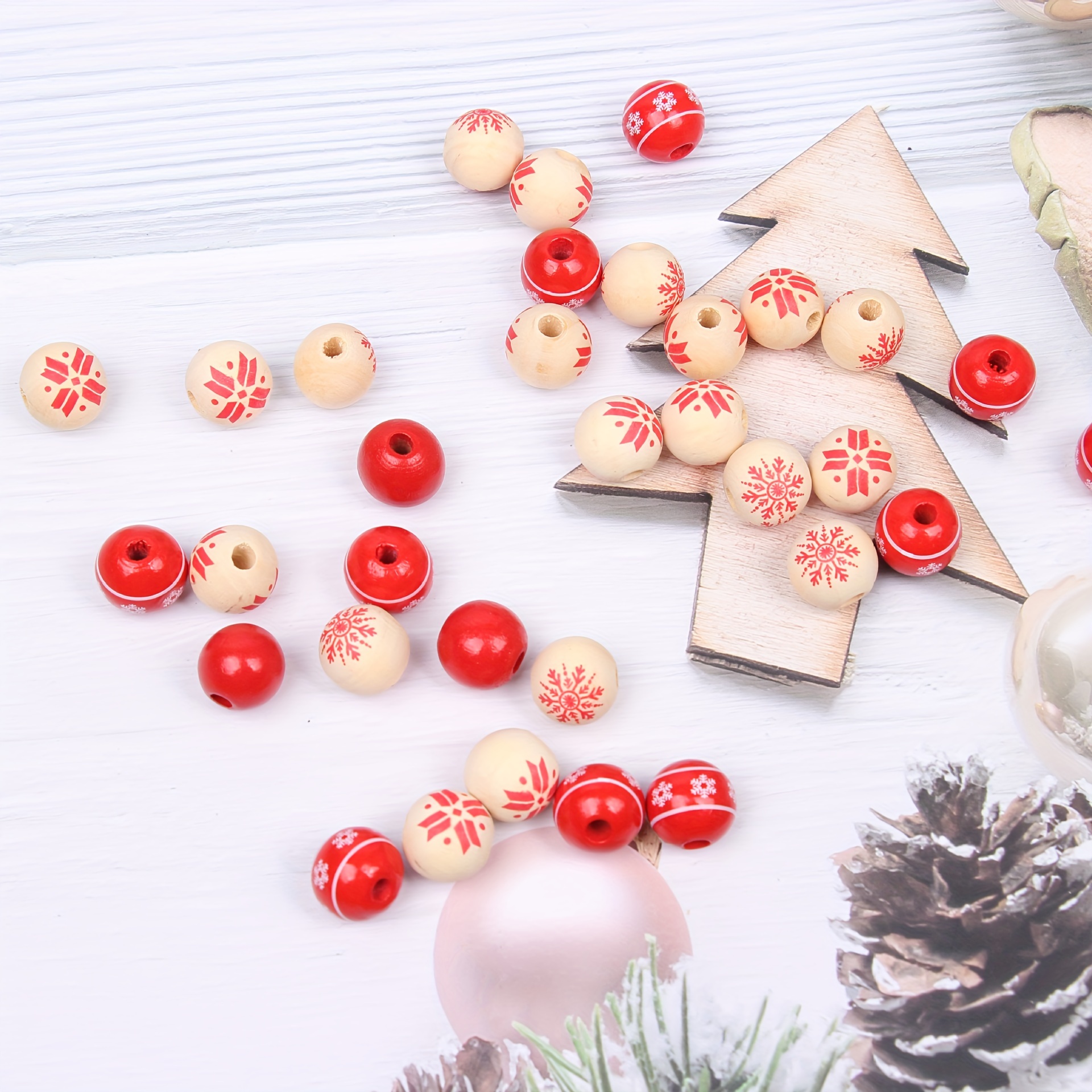 Christmas Red Snowflake Wooden Beads Scattered Wooden Beads - Temu