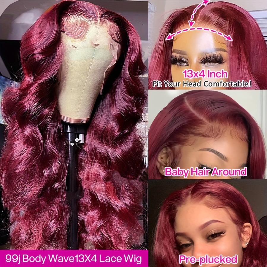 Burgundy Lace Front Wigs Human Hair 99j 13x4 Hd Transparent - Temu