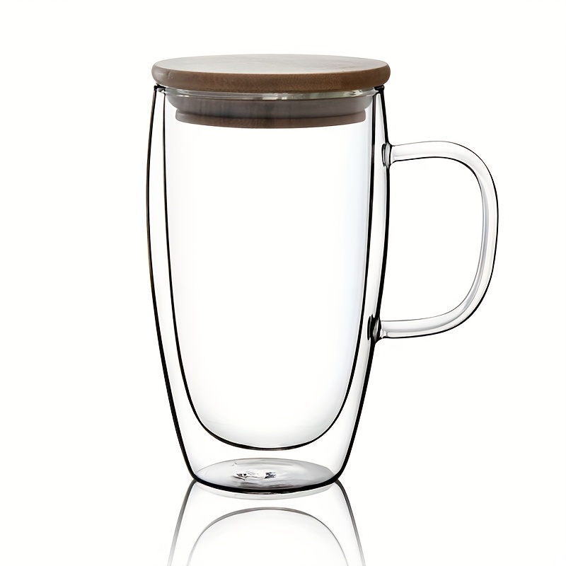 Double Wall Glass Coffee Mugs with Lid,Clear Glass Coffee Cups