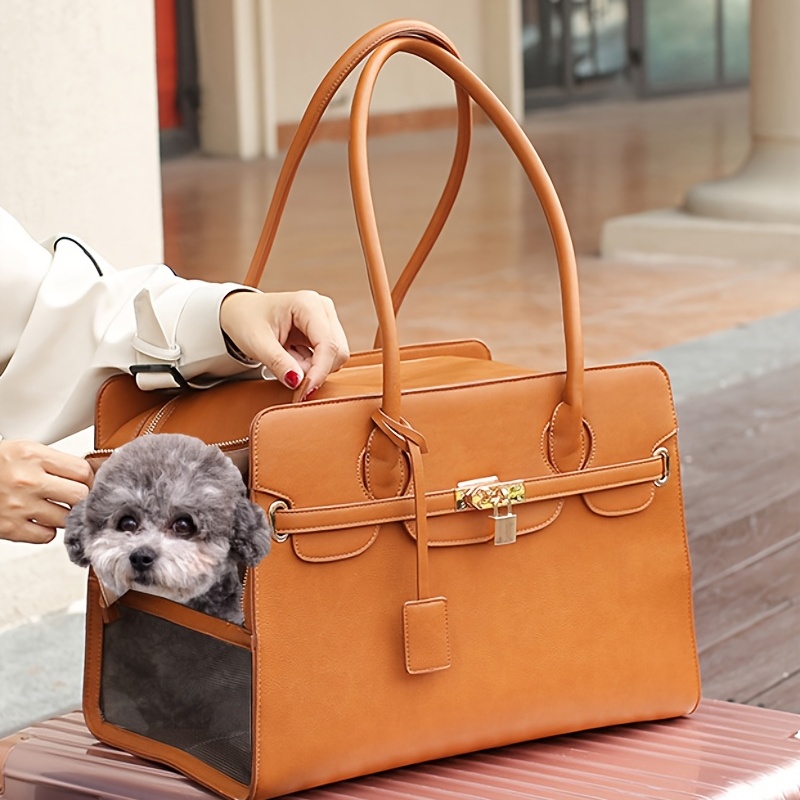 Breathable Leather Pet Carrier Handbag For Cats And Small Dogs - Portable Travel  Bag With Comfortable Shoulder Strap And Removable Fleece Bed - Temu