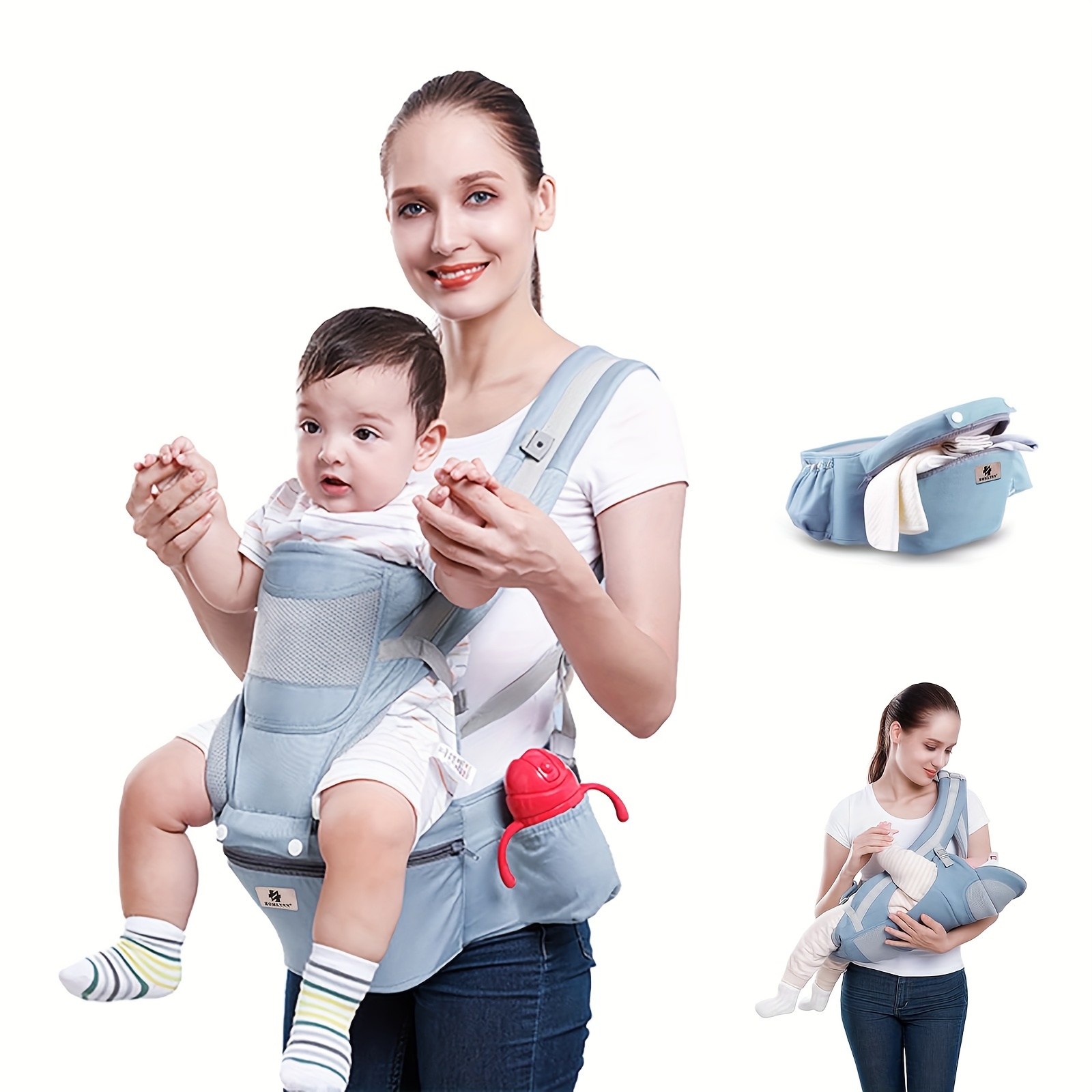 Viedouce Portabebés ergonómico con asiento de cadera/algodón puro, ligero y  transpirable/multiposición: dorsal, ventral, ajustable para recién nacidos