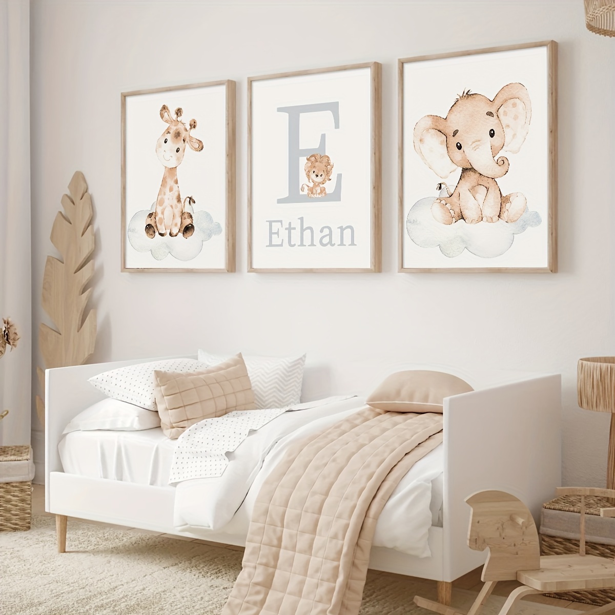 Image of 2d Flat, 2d Flat, 3pcs/set Unframed Personalised Name Canvas Poster Wall Art, Custom Name Poster Home Decor, Cartoon Deer Print Kids Room Living Room Bedroom Decoration, Perfect Gifts And Decorations