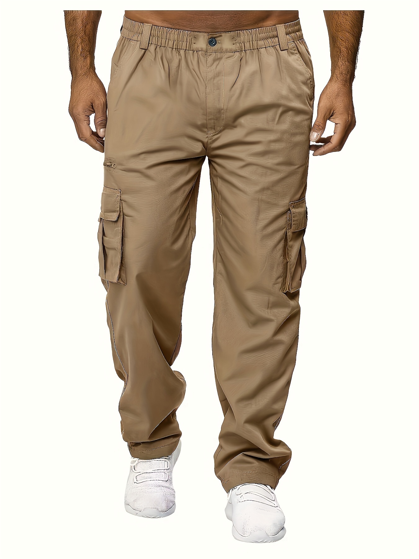 Pantalones casuales tejidos con cordón y bolsillos laterales informales con  solapa, pantalones cargo para hombre para primavera y otoño al aire libre