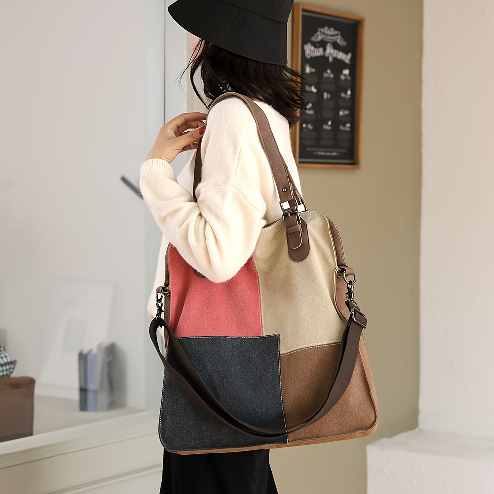 Mode Geruite Print Tote Tas Trendy Canvas Schoudertas Casual