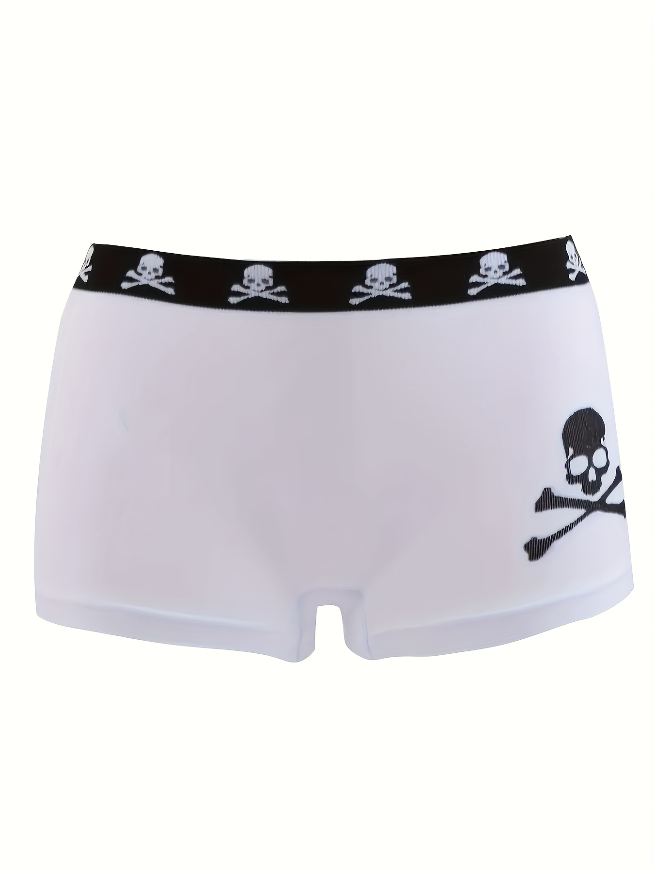1 Pc Gothic Punk Boyshort Panty, Skull Print Contrast Trim Comfy Intimates  Boxer Shorts, Women's Lingerie & Underwear