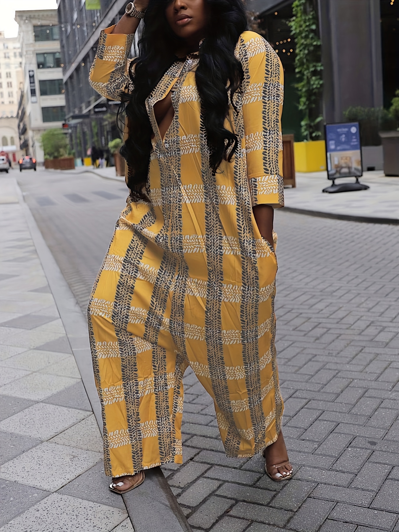 Grid cheap print jumpsuit