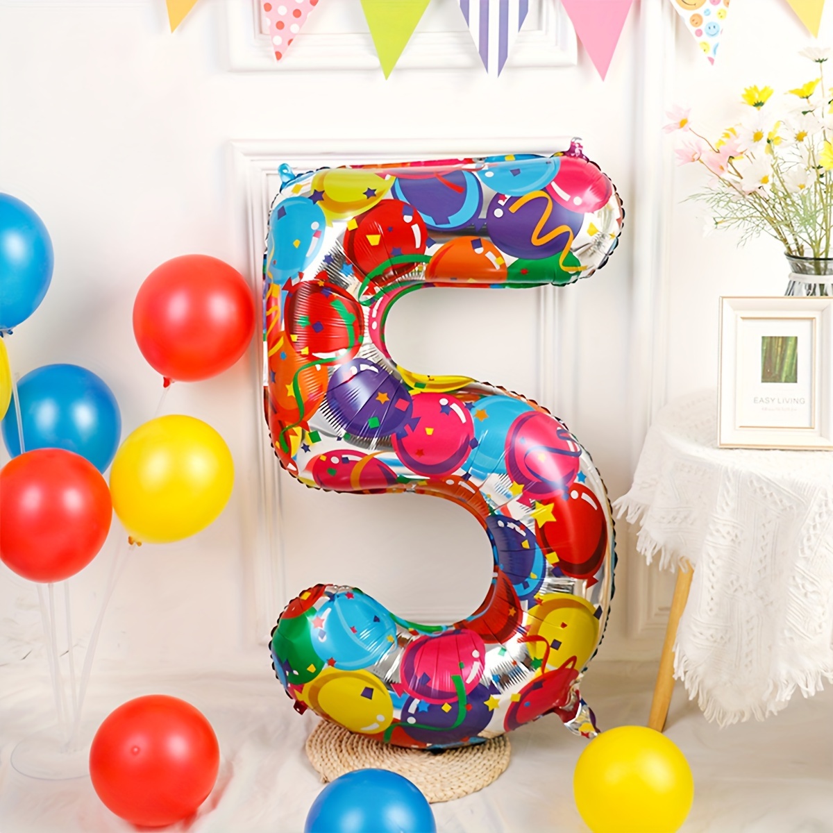Globos con el número 5 arcoíris para decoraciones de cumpleaños de 5 años,  40 pulgadas, globos de neón grandes para fiesta de cumpleaños de 5 años