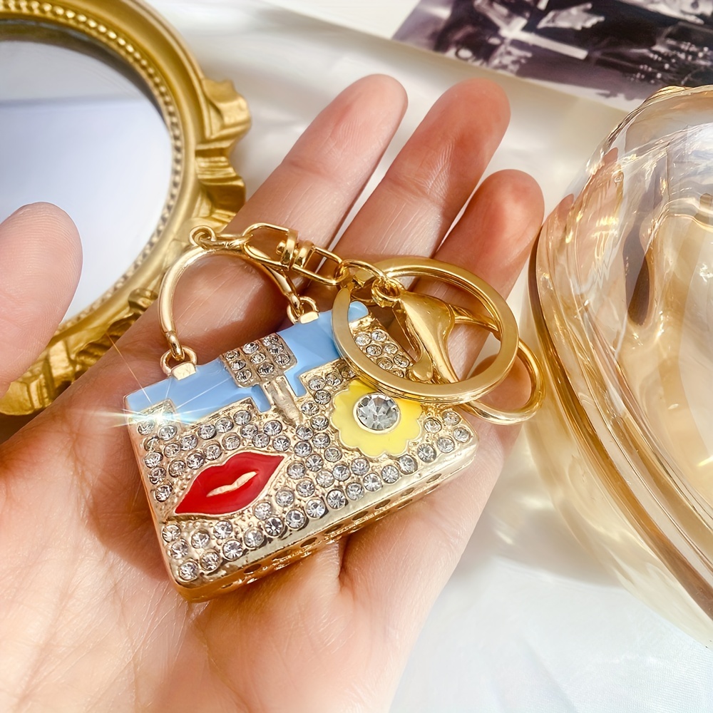 Mini Leopard Bag & Pom Pom Bracelet Keychain Cute Rhinestone Key Ring Purse  Bag Backpack Car Charm Earphone Accessory - Temu