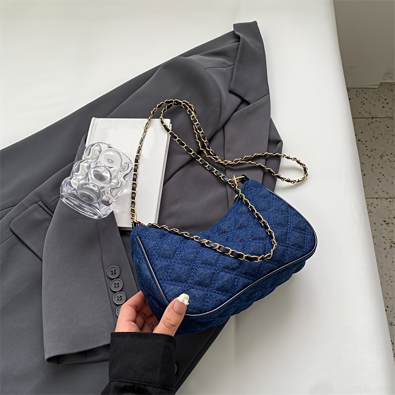 Argyle Quilted Crossbody Bag, Vintage Chain Shoulder Bag, Fashion Fabric  Zipper Purse For Women - Temu