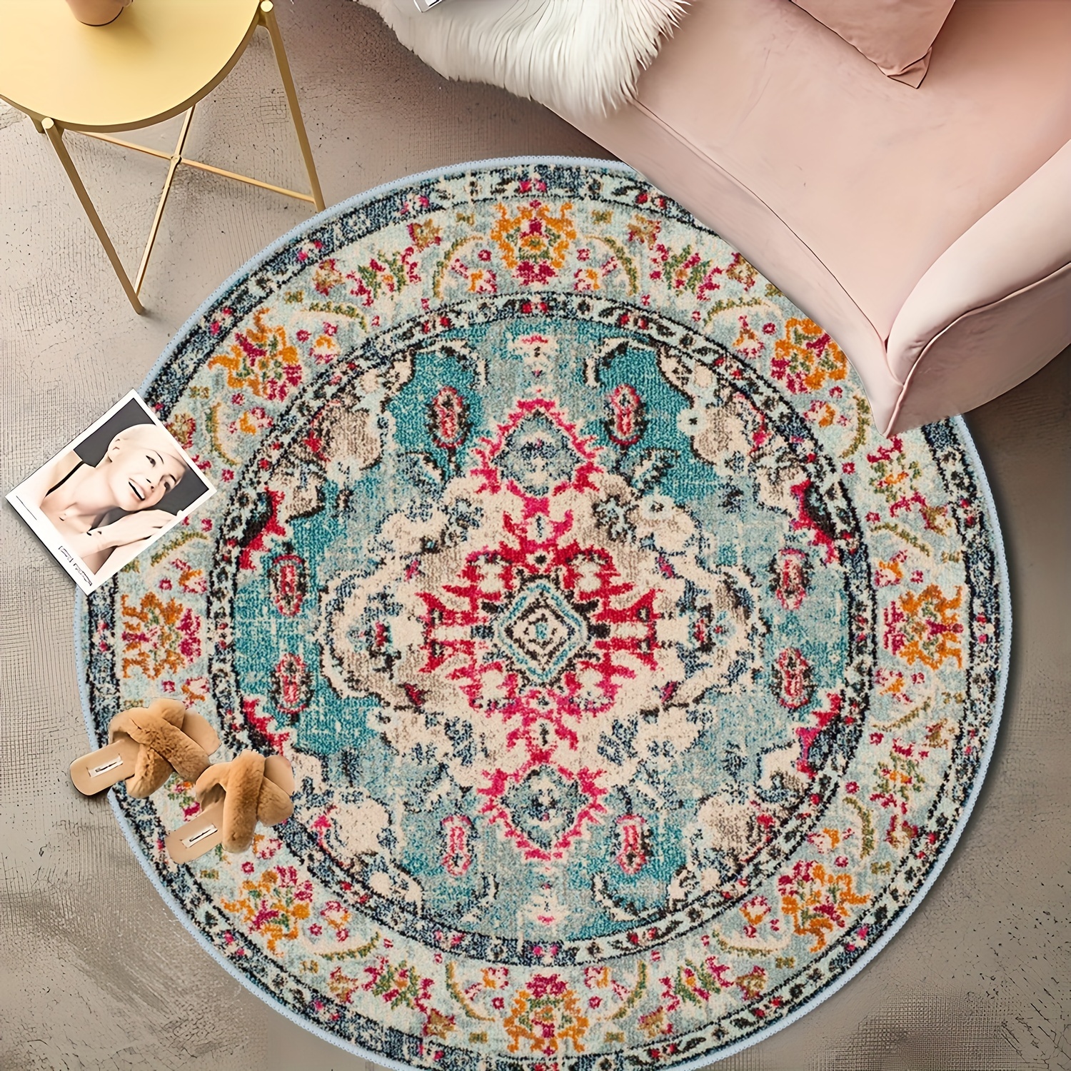 HoaMoya Colorful Cowboy Boots Hats Round Area Rug Blue Board Circle Rug  Carpet Circular Rugs Non Slip Mat for Kitchen Living Room Bedroom  Decoration 2