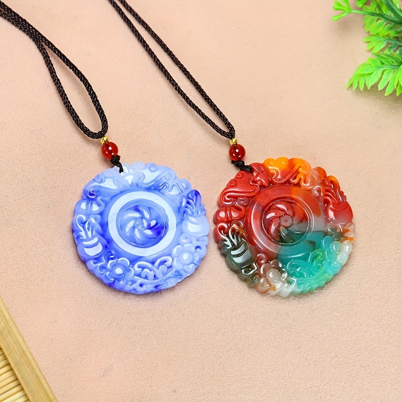 

1pc Imitation Jade Style Comes And Goes Blue And White Pendant Men's And Women's Colorful Jade Pendant Necklace