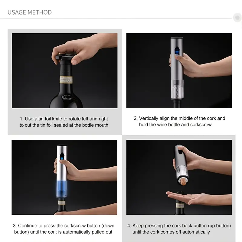 1pc electric wine opener automatic electric wine bottle corkscrew opener with foil cutter for wine lover 4 in 1 gift set details 6