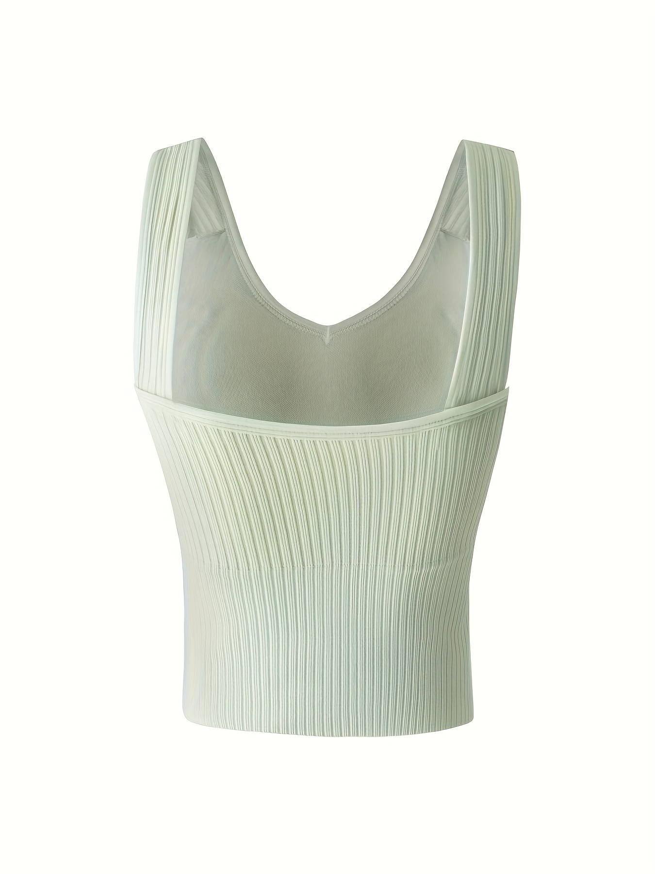3pcs Ribbed Tank Tops V Neck Padded Women's Lingerie